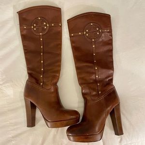 Tory Burch beautiful cognac Colleen studded knee high boots.  Size 7